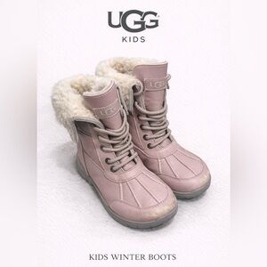 UGG Kids Winter Boots Pink Fur Lined Waterproof Lace-Up (Size 2)